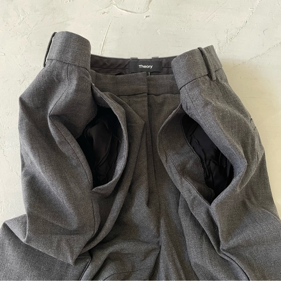 Theory Demetria Wool Blend Pants Nocturne Dark Grey Trousers Size 8 - Picture 9 of 10